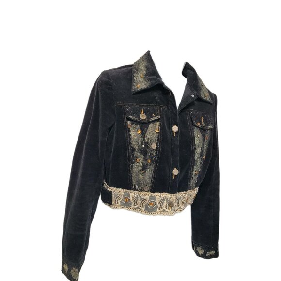 Y2K Vintage Agaci Too Corduroy Fitted Blazer Jacket Crop Gliltter Embellished - Picture 12 of 16